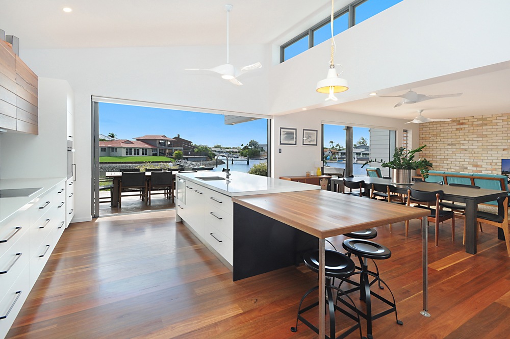Kitchen dining and alfresco living areas of a new home at Runaway Bay